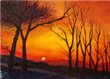 Peinture intitulée "Soleil couchant" par Roger Andre, Œuvre d'art originale