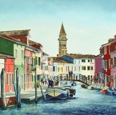 Peinture intitulée "Venise "Sur l'île d…" par Roger Bailleul, Œuvre d'art originale, Huile Monté sur Châssis en bois
