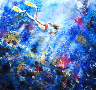 Painting titled "Sirène d'aujourd'hui" by Roger Boubenec, Original Artwork, Watercolor