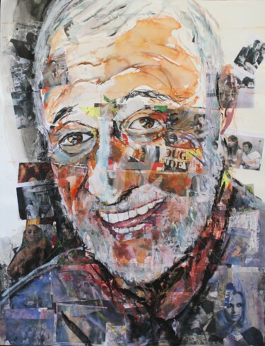 Malerei mit dem Titel "Jean-Paul belmondo" von Roger Boubenec, Original-Kunstwerk, Collagen