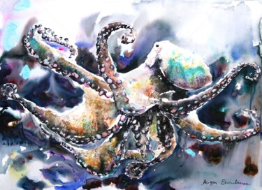 Peinture intitulée "Poulpe" par Roger Boubenec, Œuvre d'art originale, Aquarelle