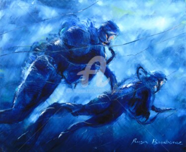 Картина под названием "Nageur de combat" - Roger Boubenec, Подлинное произведение искусства, Масло Установлен на Деревянная…