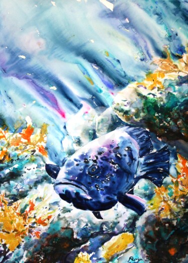 Peinture intitulée "loulou le merou" par Roger Boubenec, Œuvre d'art originale, Aquarelle
