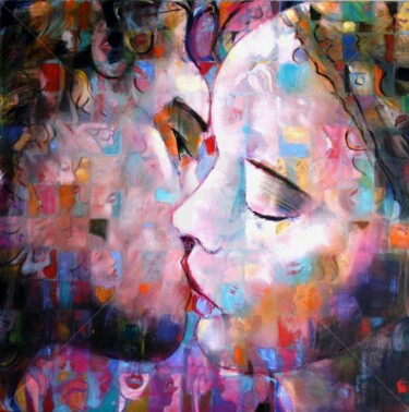 Peinture intitulée "le baiser" par Roger Boubenec, Œuvre d'art originale, Huile