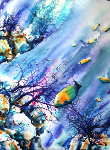 Malerei mit dem Titel "Le poisson perroquet" von Roger Boubenec, Original-Kunstwerk, Aquarell