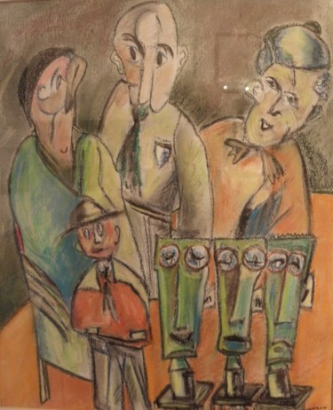 Disegno intitolato "Que le fête ...s'am…" da Roger Ernest Jankow, Opera d'arte originale, Pastello