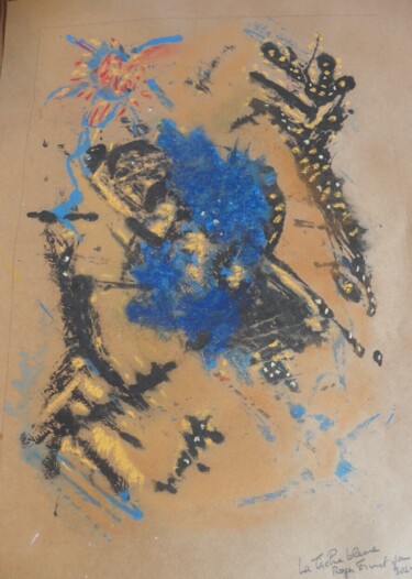 Zeichnungen mit dem Titel "La tache bleue" von Roger Ernest Jankow, Original-Kunstwerk, Tempera