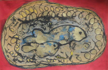 Disegno intitolato "poissons rouges" da Roger Ernest Jankow, Opera d'arte originale, Gouache