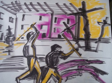 Dessin intitulée "les temps modernes.…" par Roger Ernest Jankow, Œuvre d'art originale, Pastel