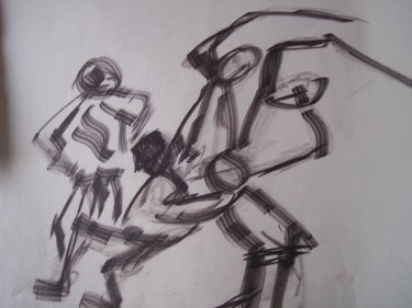 Tekening getiteld "les temps lointains…" door Roger Ernest Jankow, Origineel Kunstwerk, Inkt