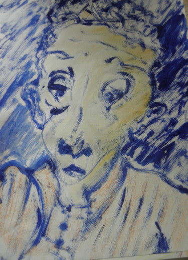 Dibujo titulada "autoportrait bleu..…" por Roger Ernest Jankow, Obra de arte original, Témpera