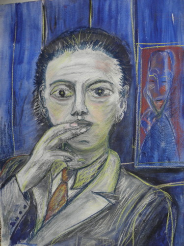 Drawing titled "andré Breton a t-il…" by Roger Ernest Jankow, Original Artwork, Pastel