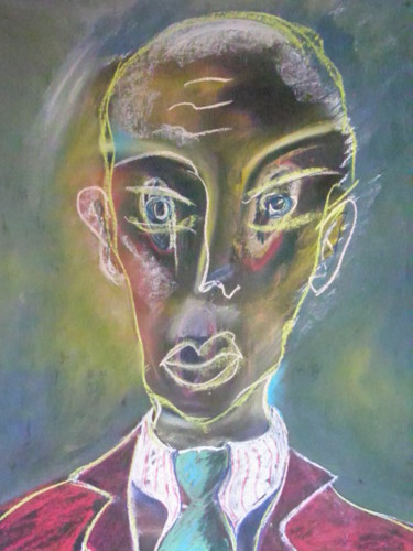 Disegno intitolato "autoportrait à la c…" da Roger Ernest Jankow, Opera d'arte originale, Pastello