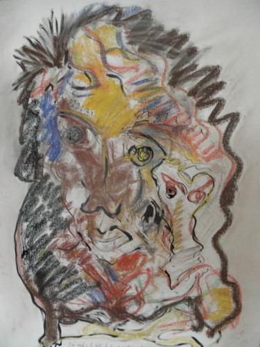 Dessin intitulée "J'ai mal a la tête.…" par Roger Ernest Jankow, Œuvre d'art originale, Pastel