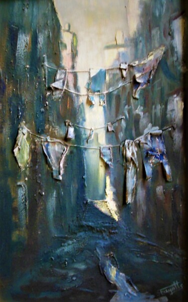 Peinture intitulée "Rue de Village avec…" par Roger Fayolle, Œuvre d'art originale, Collages