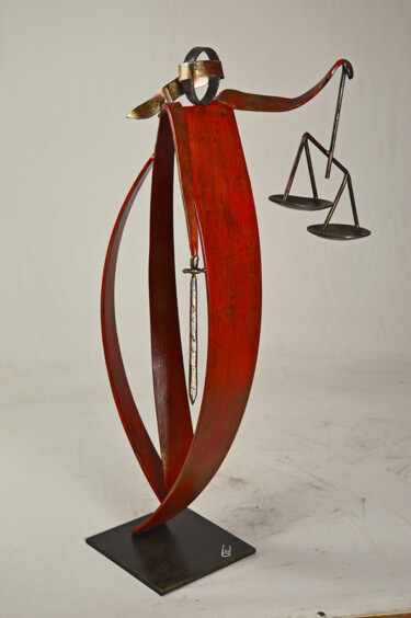 Sculpture titled "JUSTICE" by Roger Flores, Original Artwork, Metals Mounted on Metal