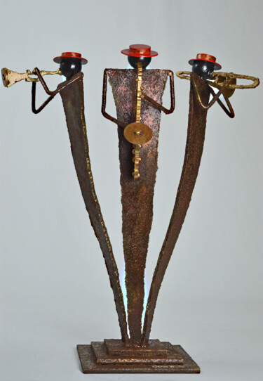 Sculpture titled "TRIO JAZZ PATINE" by Roger Flores, Original Artwork, Metals