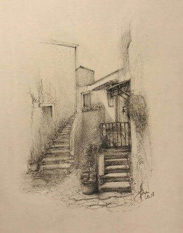 Drawing titled "Calcata - Vicoletto" by Roger Harb, Original Artwork, Ink