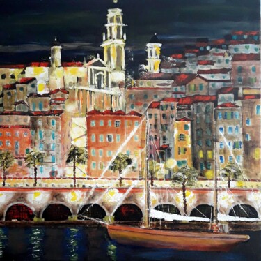 Painting titled "Menton" by Roger Loyer (Anton), Original Artwork, Oil Mounted on Wood Stretcher frame