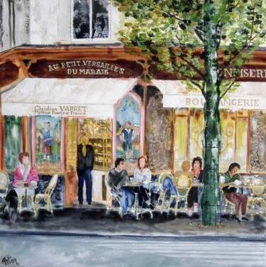 Peinture intitulée "Paris - Au petit Ve…" par Roger Loyer (Anton), Œuvre d'art originale, Huile Monté sur Châssis en bois