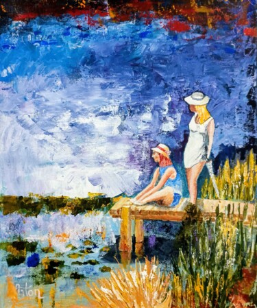 Peinture intitulée "Près du lac" par Roger Loyer (Anton), Œuvre d'art originale, Acrylique Monté sur Châssis en bois