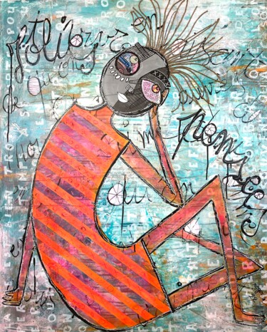 Malerei mit dem Titel "Jolies Pensées" von Roger.M, Original-Kunstwerk, Acryl Auf Keilrahmen aus Holz montiert