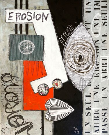 Painting titled "Erosion (Encadré)" by Roger.M, Original Artwork, Collages Mounted on Wood Stretcher frame