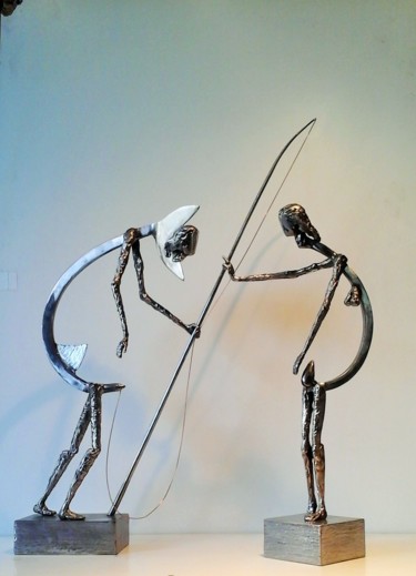 Sculpture titled "Mésaventure d'un pê…" by Roger Peulvey, Original Artwork, Metals