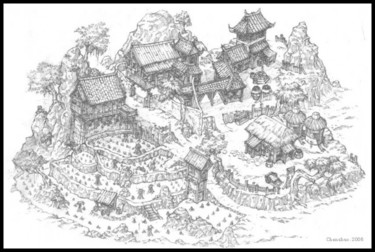 绘画 标题为“古代建筑7” 由Roger Chen, 原创艺术品