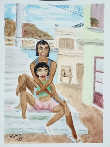 Pintura titulada "Casal de crias" por Rogério Morais, Obra de arte original, Acuarela