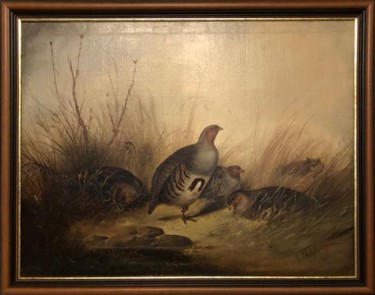 Painting titled "Partridge and Fox b…" by Rohlfs Adolf, Original Artwork, Oil