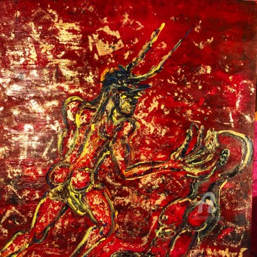 Painting titled "Lucifer revealed" by Rok Blenkuš, Original Artwork, Acrylic Mounted on Wood Stretcher frame