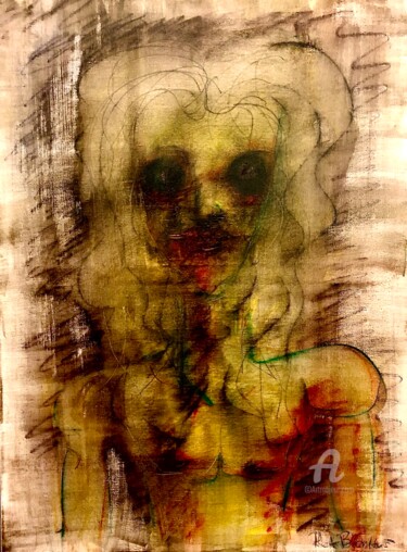 Картина под названием ""The Demon inside m…" - Rok Blenkuš, Подлинное произведение искусства, Акварель Установлен на Деревян…