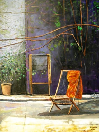 Pittura intitolato "Deck chairs" da Rolando Lambiase, Opera d'arte originale, Olio