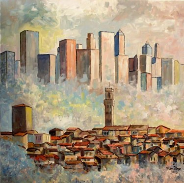 Pittura intitolato "Skylines" da Rolando Lambiase, Opera d'arte originale, Olio