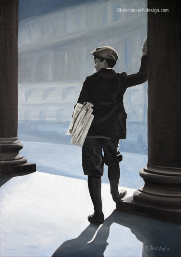 The newspaper boy Malerei mit dem Titel "The newspaper boy" von Roland Henrion, Original-Kunstwerk, Acryl