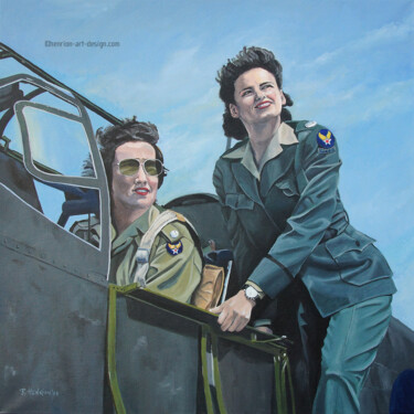 Painting titled "W.A.F. 5 female pil…" by Roland Henrion, Original Artwork, Acrylic Mounted on Wood Stretcher frame