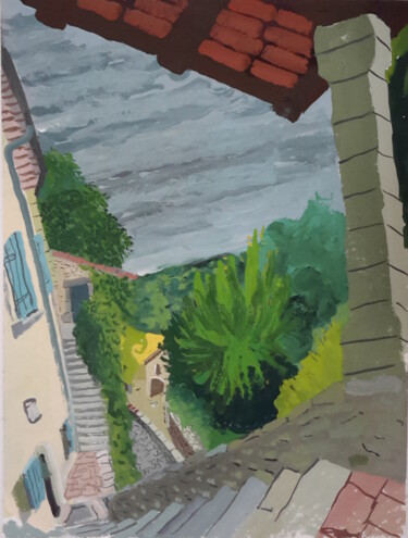 Malerei mit dem Titel "La lèque, escaliers…" von Roland Gschwind, Original-Kunstwerk, Gouache