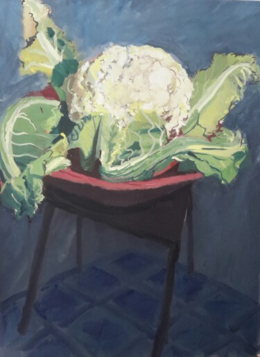 Painting titled "Le chou-fleur." by Roland Gschwind, Original Artwork, Gouache