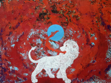 Картина под названием "animal totem lion (…" - Roland Gschwind, Подлинное произведение искусства, Гуашь