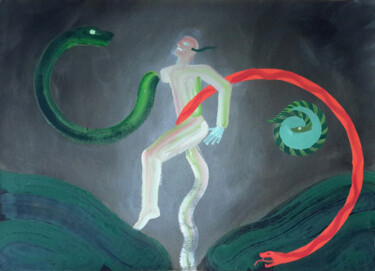 Pintura intitulada "animal totem serpen…" por Roland Gschwind, Obras de arte originais, Guache
