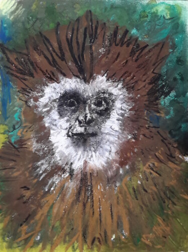 Schilderij getiteld "Animal totem singe" door Roland Gschwind, Origineel Kunstwerk, Gouache