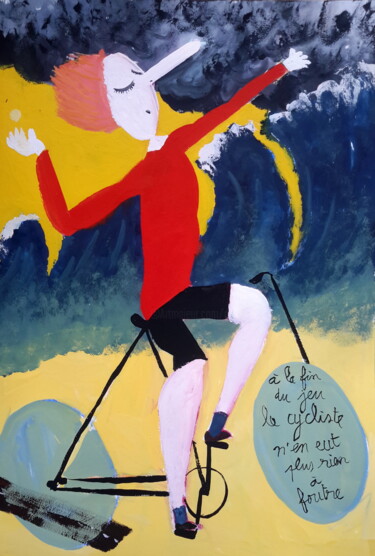 Painting titled "Le cycliste" by Roland Gschwind, Original Artwork, Gouache