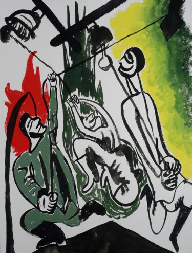 Pittura intitolato "battre le rappel" da Roland Gschwind, Opera d'arte originale, Gouache