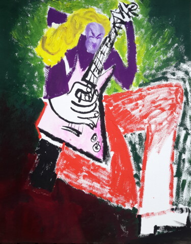 Painting titled "guitar hero" by Roland Gschwind, Original Artwork, Gouache