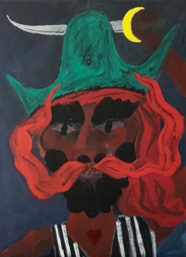 Painting titled "Pirate au sabre" by Roland Gschwind, Original Artwork, Gouache