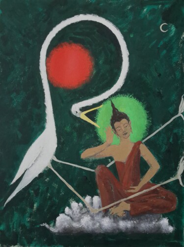 Peinture intitulée "Le bodhisattva Zore…" par Roland Gschwind, Œuvre d'art originale, Gouache