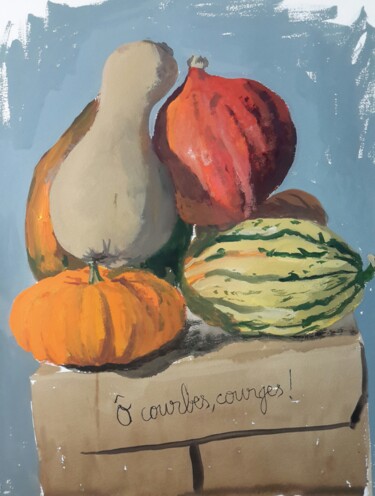 Painting titled "Ô courbes,courges!" by Roland Gschwind, Original Artwork, Gouache