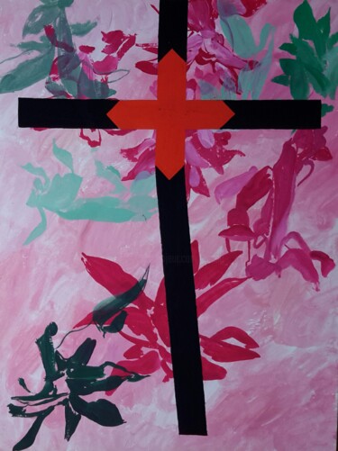Painting titled "Grande croix" by Roland Gschwind, Original Artwork, Gouache