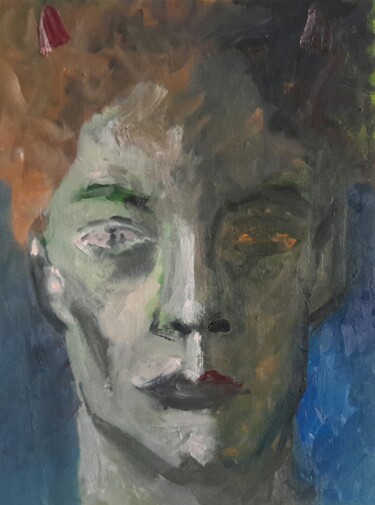 Painting titled "Faune 2023" by Roland Gschwind, Original Artwork, Oil Mounted on Cardboard